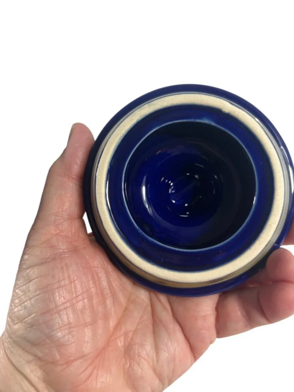 Cobalt Blue Stoneware Crock Canister 5 Inch Wire Bail Lid Ceramic Jar